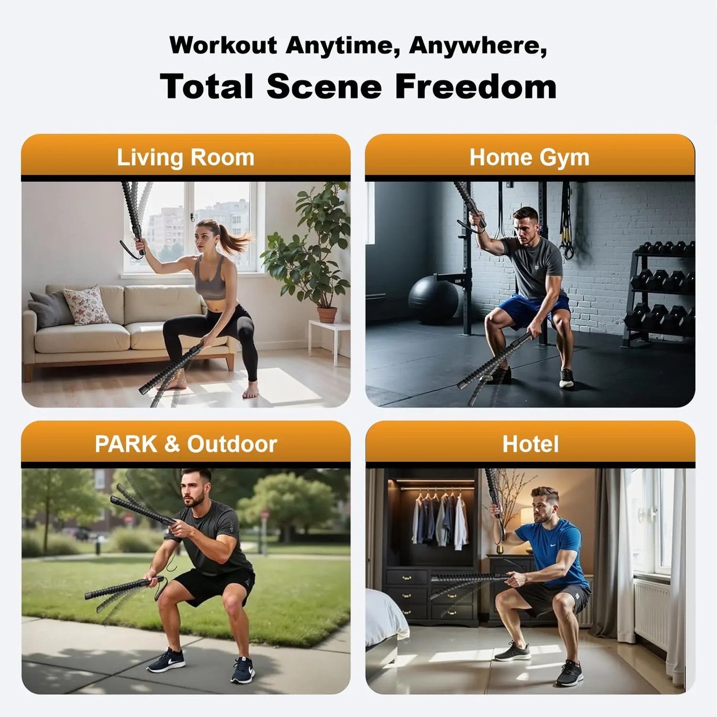 New Upgraded Ropeless Battle Rope Home Gym Equipment with Integrated Non-Slip Handles Rubber-Coated Springs for Unisex Indoor Outdoor Training HIIT Workouts Low-Impact Cardio Training