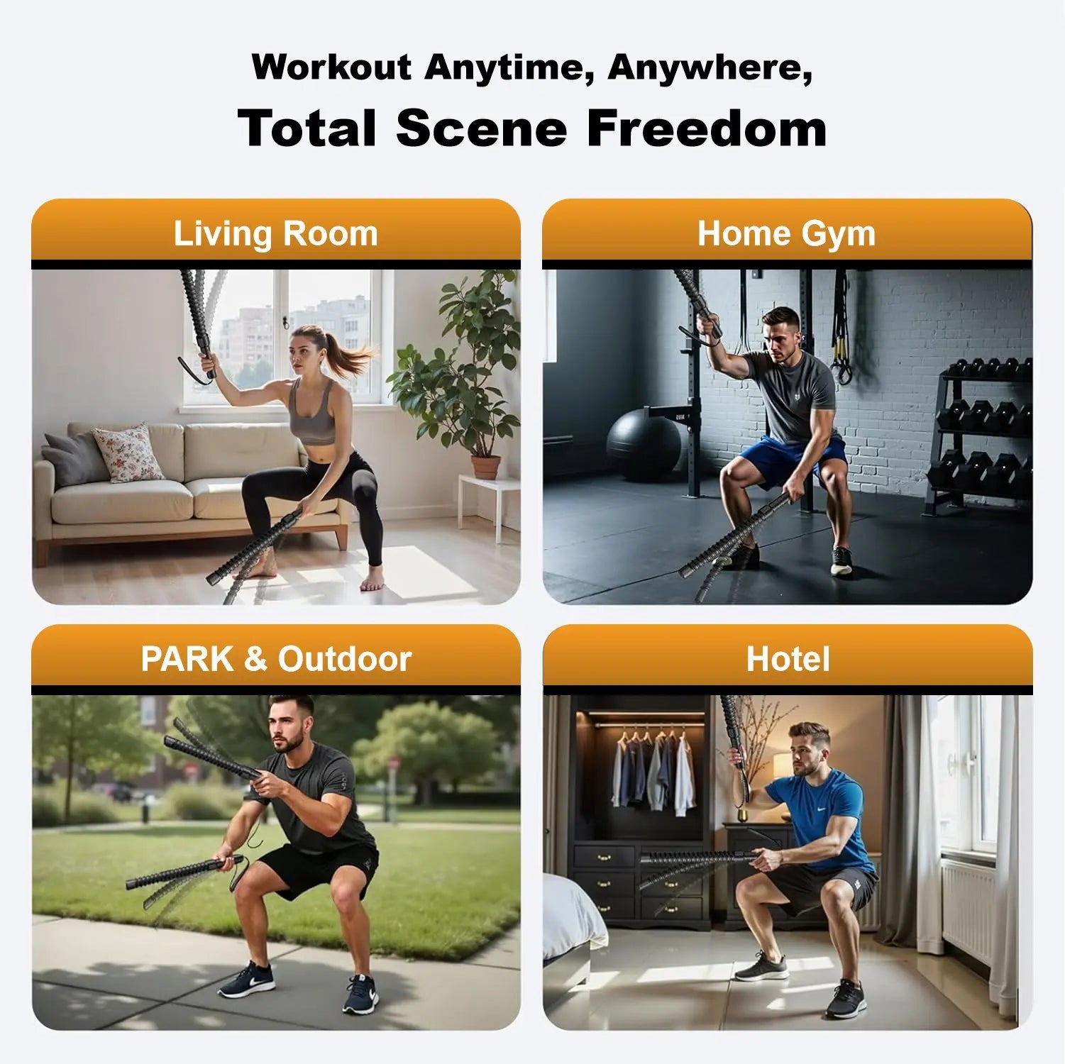 New Upgraded Ropeless Battle Rope Home Gym Equipment with Integrated Non-Slip Handles Rubber-Coated Springs for Unisex Indoor Outdoor Training HIIT Workouts Low-Impact Cardio Training