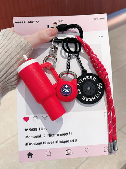 Sports Water Bottle Series Design, Fitness Exercise Accessories, Fashion Savior Keychain, Trendy Cute Keychain, Fitness Series Barbell Dumbbell Plate Exercise Water Pendant, Backpack Pendant, Suitable for Sports Men and Women Gifts