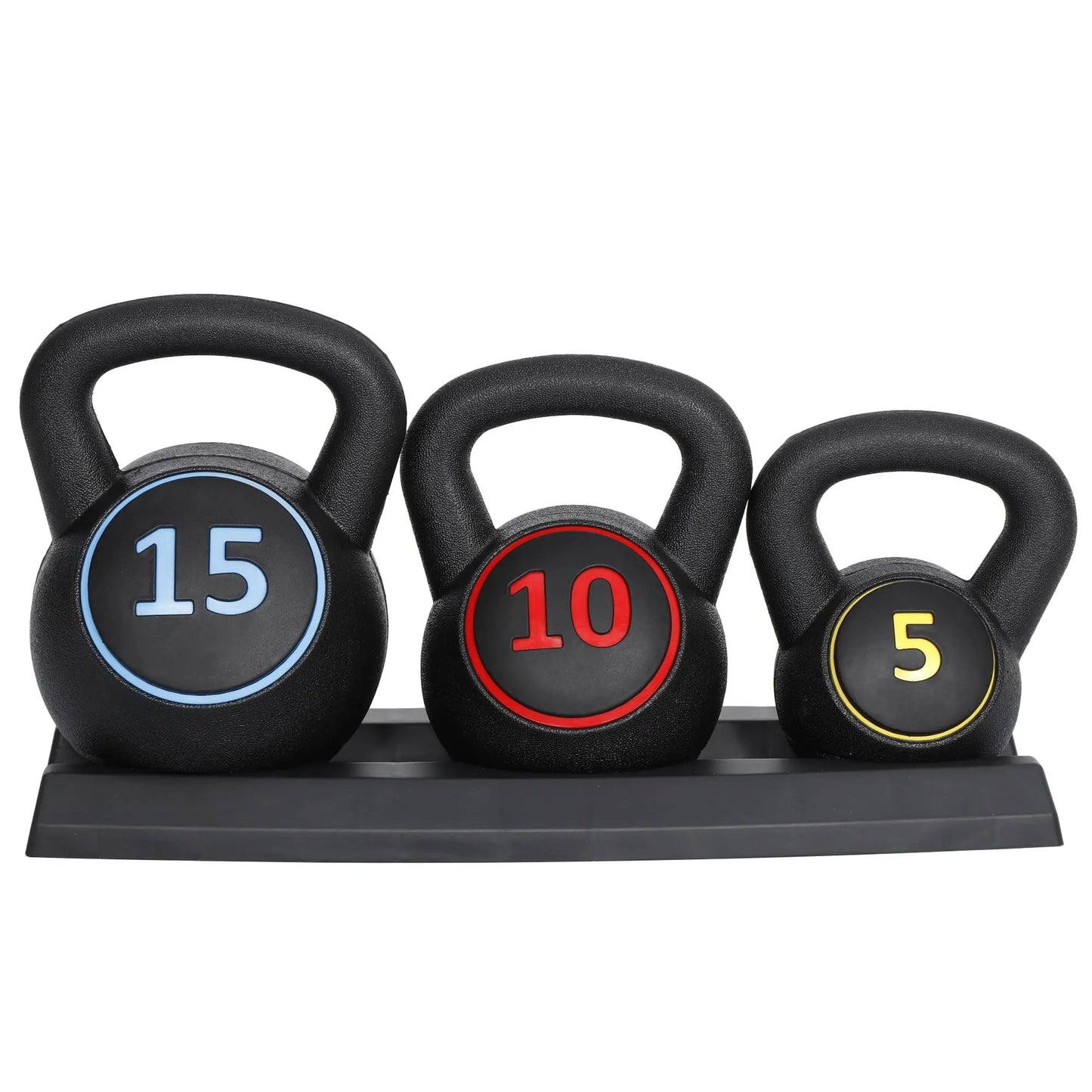 Segawe 3-Piece Kettlebell Set with Storage Rack (5,10,15Lbs) - Hdpe+Concrete Core, Flat Base, Anti-Slip Grip, Durable Home Workout Equipment for Strength Training, Strength Training Equipment, Home Fitness Machine,Summervibes