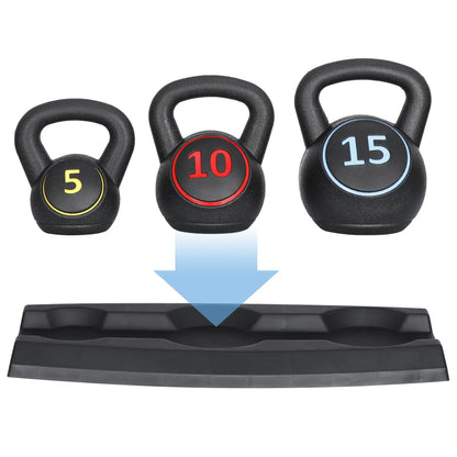 Segawe 3-Piece Kettlebell Set with Storage Rack (5,10,15Lbs) - Hdpe+Concrete Core, Flat Base, Anti-Slip Grip, Durable Home Workout Equipment for Strength Training, Strength Training Equipment, Home Fitness Machine,Summervibes