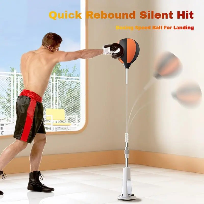 Adjustable Height Punching Bag Adults/Kids, Sturdy Steel Frame | Strong Anti-Tip Suction Cups, Reflective Aids | Indoor Home Gym Sandbag for Agility/Boxing/Reflex Drills | Orange/Black, Durable | Boxing Speed Trainer | Gift for Christmas
