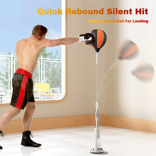 Adjustable Height Punching Bag Adults/Kids, Sturdy Steel Frame | Strong Anti-Tip Suction Cups, Reflective Aids | Indoor Home Gym Sandbag for Agility/Boxing/Reflex Drills | Orange/Black, Durable | Boxing Speed Trainer | Gift for Christmas