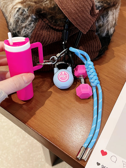 Sports Water Bottle Series Design, Fitness Exercise Accessories, Fashion Savior Keychain, Trendy Cute Keychain, Fitness Series Barbell Dumbbell Plate Exercise Water Pendant, Backpack Pendant, Suitable for Sports Men and Women Gifts