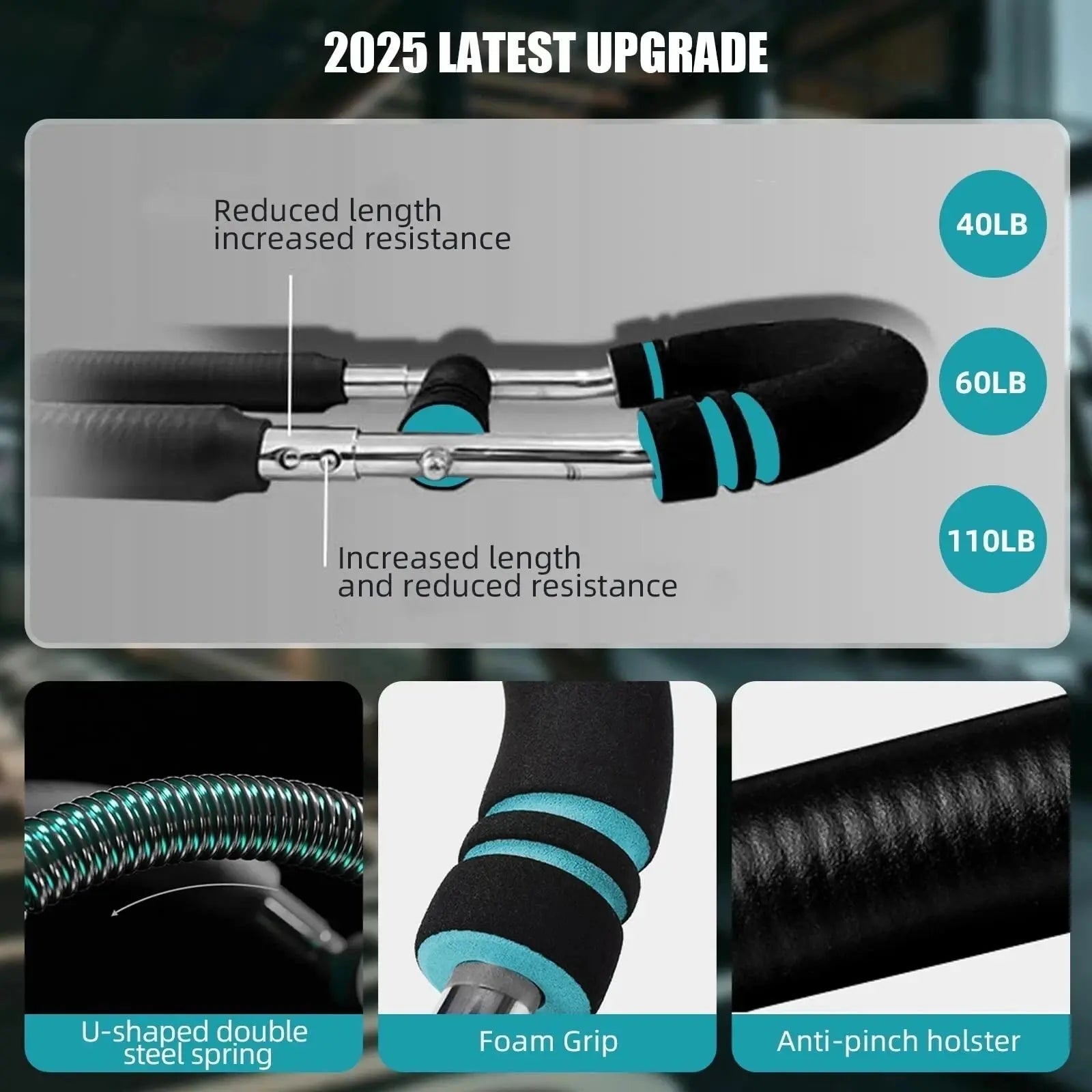 2026 Adjustable Arm Strength Trainer with 60-120Lb Resistance for Home Workouts, Portable Power Twister Bar and Spring Resistance Equipment