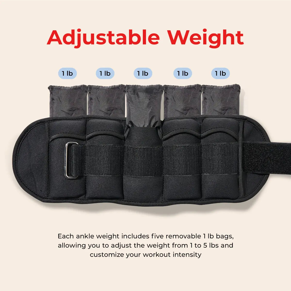 SUNNY Adjustable Ankle Weights Set of 2 1-5 Lbs 1Lb Removable Weights Padded Durable Sweat Resistant Customizable Fit for Home Gym Workouts Walking Running Jogging Cardio Pilates Strength Training Aerobics Fitness Exercise Toning Endurance Muscle Building