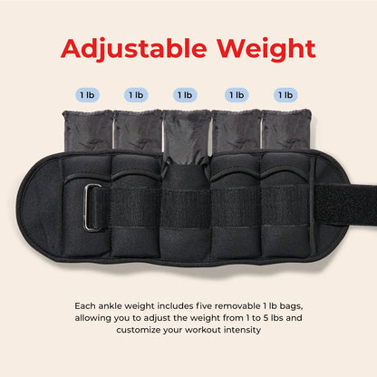 SUNNY Adjustable Ankle Weights Set of 2 1-5 Lbs 1Lb Removable Weights Padded Durable Sweat Resistant Customizable Fit for Home Gym Workouts Walking Running Jogging Cardio Pilates Strength Training Aerobics Fitness Exercise Toning Endurance Muscle Building