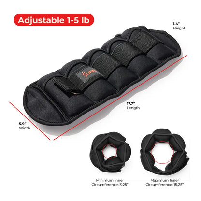 SUNNY Adjustable Ankle Weights Set of 2 1-5 Lbs 1Lb Removable Weights Padded Durable Sweat Resistant Customizable Fit for Home Gym Workouts Walking Running Jogging Cardio Pilates Strength Training Aerobics Fitness Exercise Toning Endurance Muscle Building