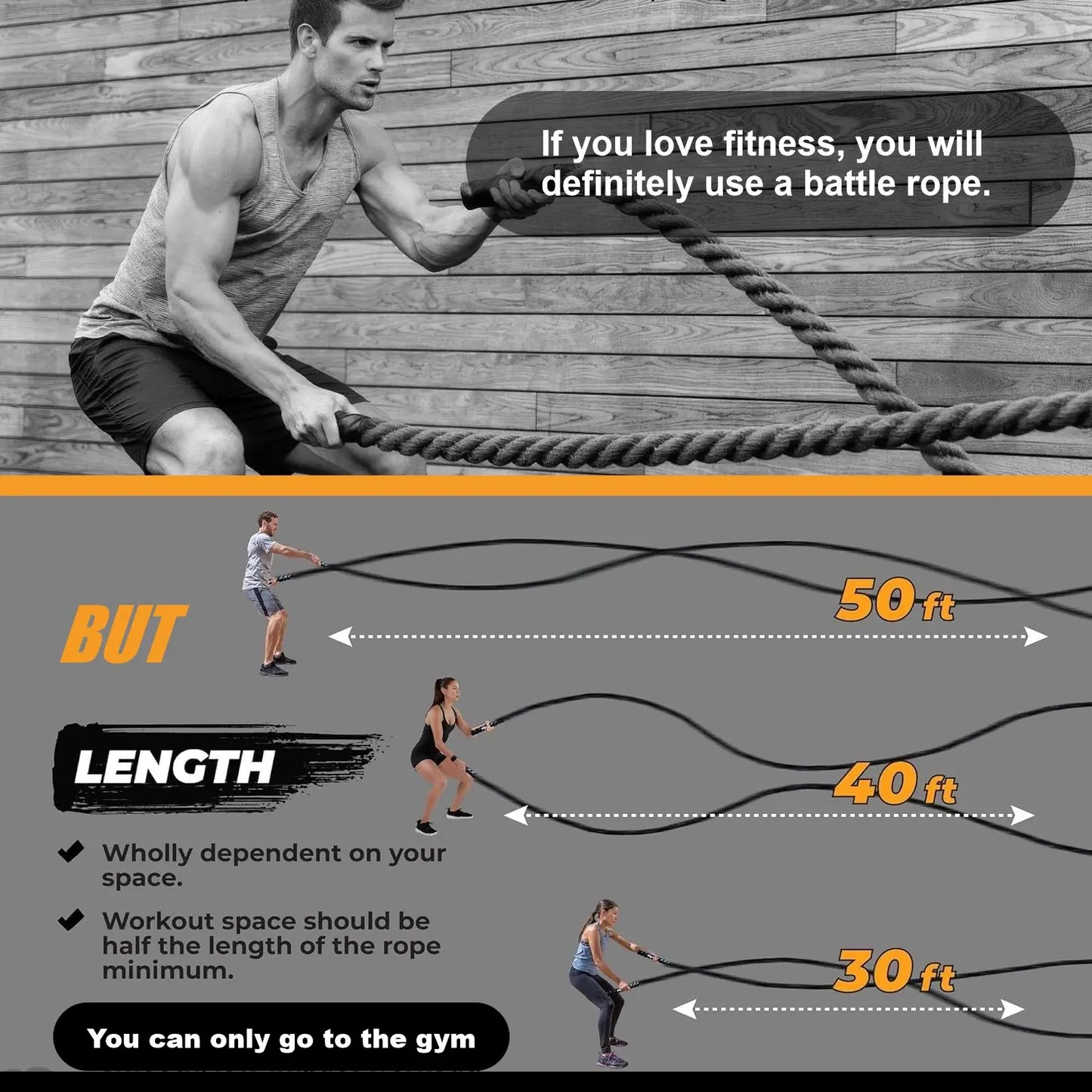 New Upgraded Ropeless Battle Rope Home Gym Equipment with Integrated Non-Slip Handles Rubber-Coated Springs for Unisex Indoor Outdoor Training HIIT Workouts Low-Impact Cardio Training