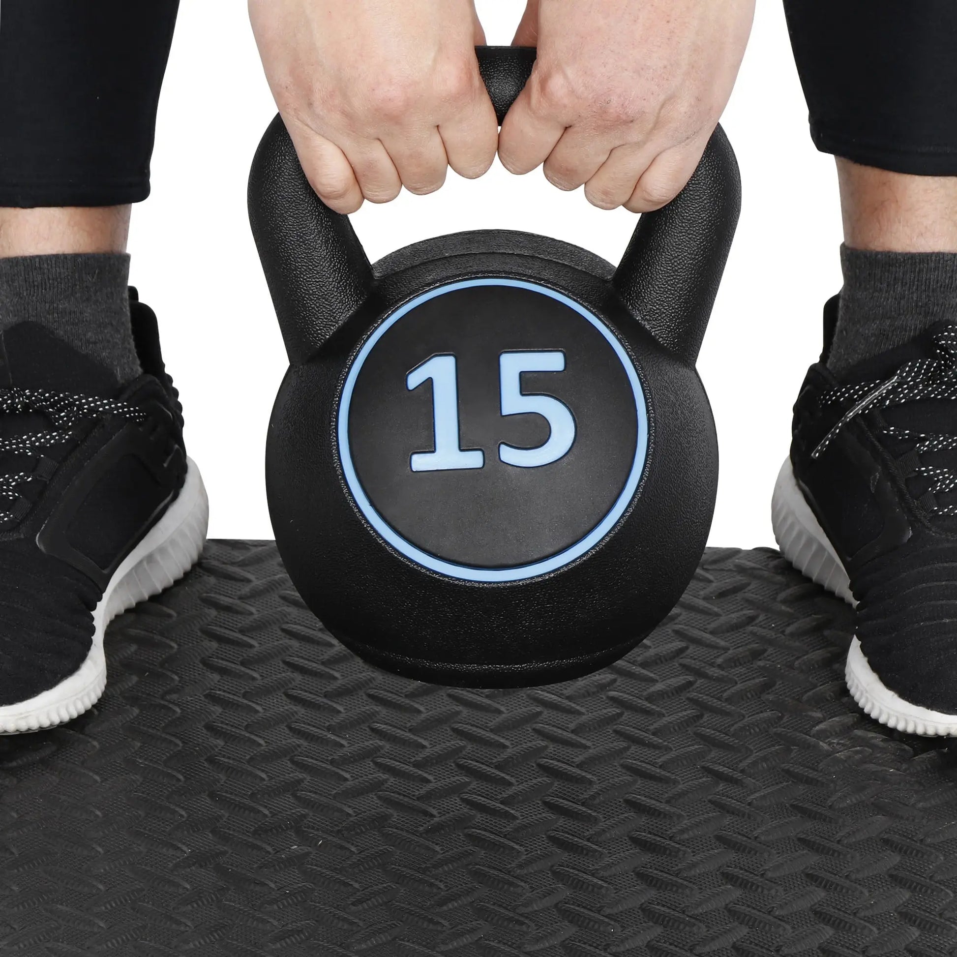 Segawe 3-Piece Kettlebell Set with Storage Rack (5,10,15Lbs) - Hdpe+Concrete Core, Flat Base, Anti-Slip Grip, Durable Home Workout Equipment for Strength Training, Strength Training Equipment, Home Fitness Machine,Summervibes