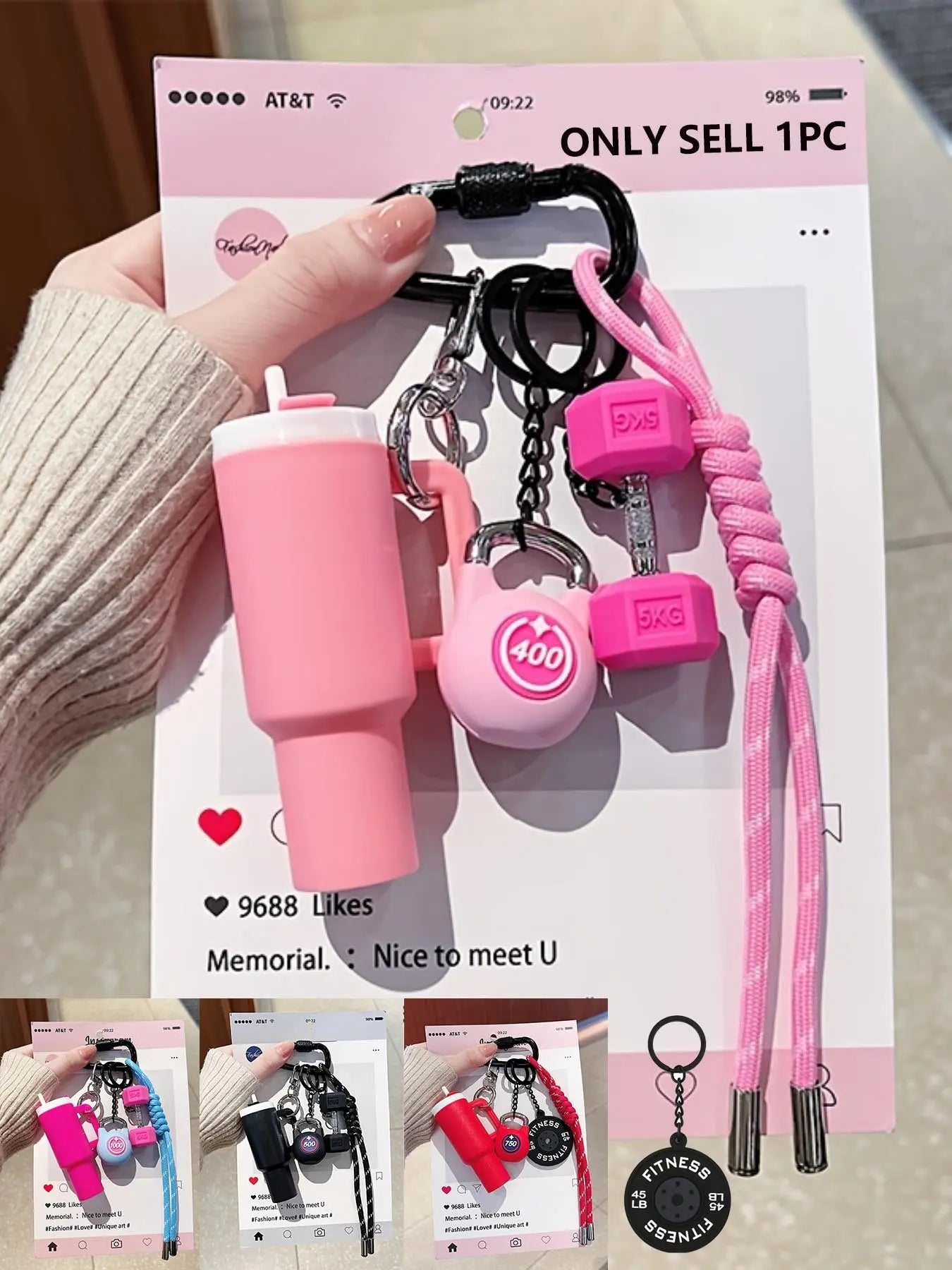 Sports Water Bottle Series Design, Fitness Exercise Accessories, Fashion Savior Keychain, Trendy Cute Keychain, Fitness Series Barbell Dumbbell Plate Exercise Water Pendant, Backpack Pendant, Suitable for Sports Men and Women Gifts