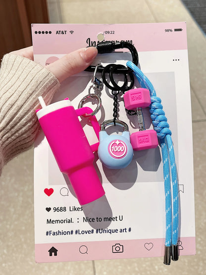 Sports Water Bottle Series Design, Fitness Exercise Accessories, Fashion Savior Keychain, Trendy Cute Keychain, Fitness Series Barbell Dumbbell Plate Exercise Water Pendant, Backpack Pendant, Suitable for Sports Men and Women Gifts