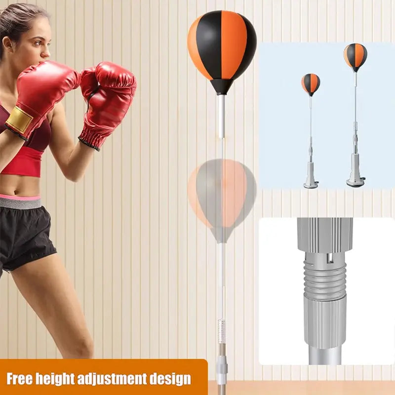 Adjustable Height Punching Bag Adults/Kids, Sturdy Steel Frame | Strong Anti-Tip Suction Cups, Reflective Aids | Indoor Home Gym Sandbag for Agility/Boxing/Reflex Drills | Orange/Black, Durable | Boxing Speed Trainer | Gift for Christmas