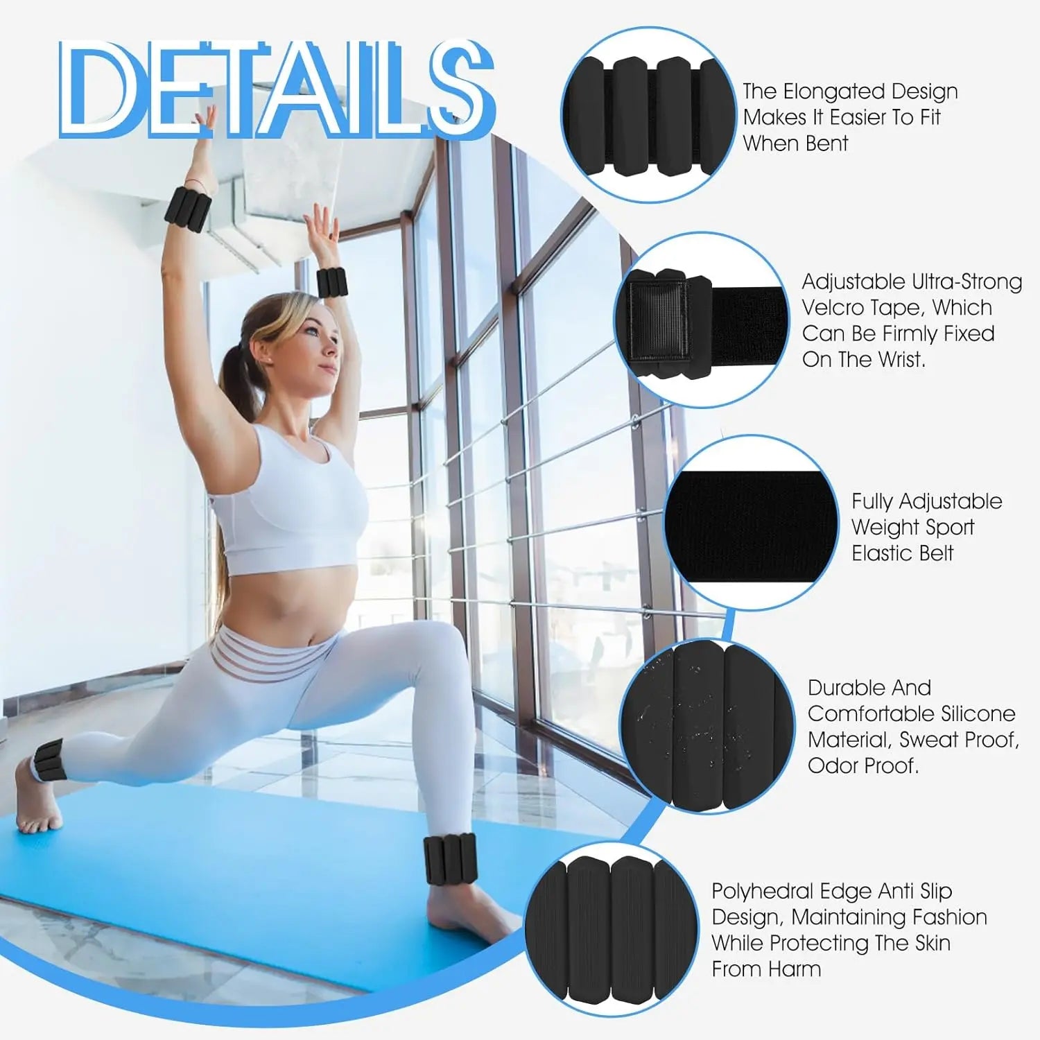 Wrist Weights, 2Pack Adjustable Silicone Weighted Bangles for Women and Men, Wearable Wrist Ankle Weights Suitable for Yoga, Walking and Gym, Arm & Leg Workout